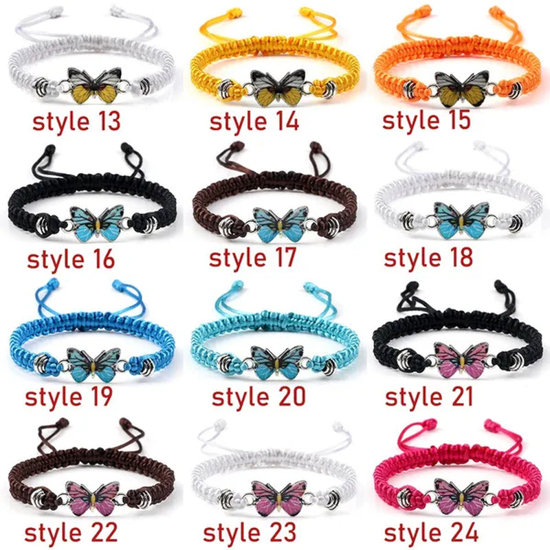 Women Black Woven Rope Bracelet Handmade Multicolor Butterfly Charm Adjustable Bracelets Fashion Friendship Jewelry Girls Gift - WORLD TIME VISITS
