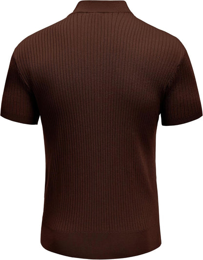 Men'S Mock Turtleneck Sweater Short Sleeve Casual Basic Tops Ribbed Knit Pullover Solid Tee