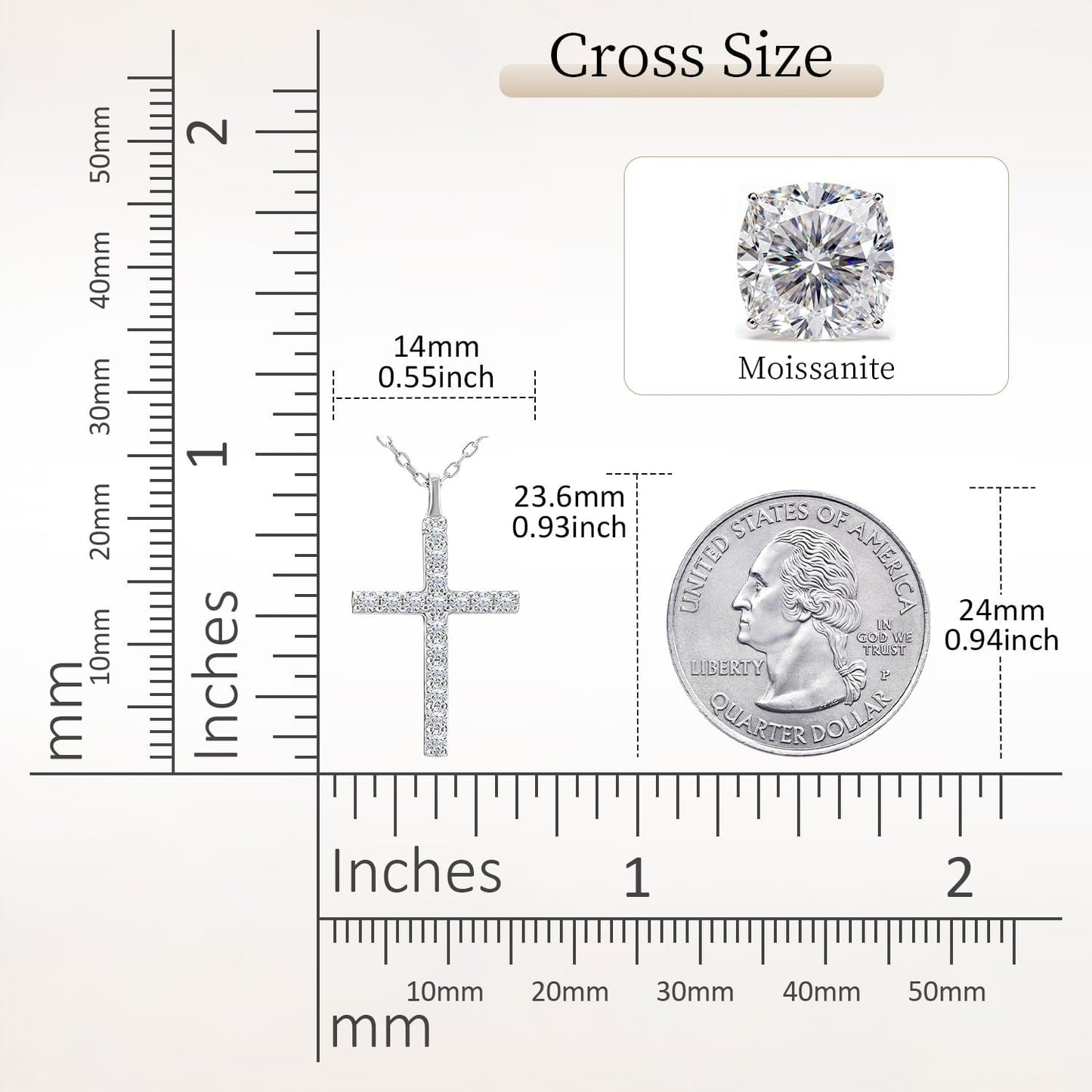 Moissanite Cross Necklaces, D Color VVS1 S925 Sterling Silver, Moissanite Cross Pendant, Wedding Anniversary Christian Jewelry Valentines Gifts