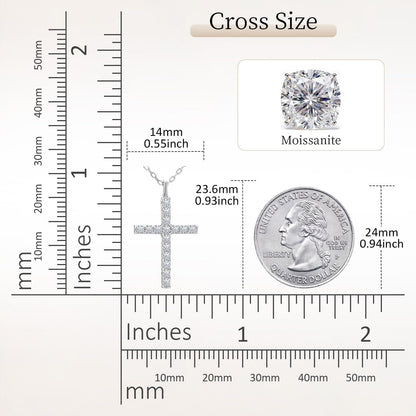 Moissanite Cross Necklaces, D Color VVS1 S925 Sterling Silver, Moissanite Cross Pendant, Wedding Anniversary Christian Jewelry Valentines Gifts