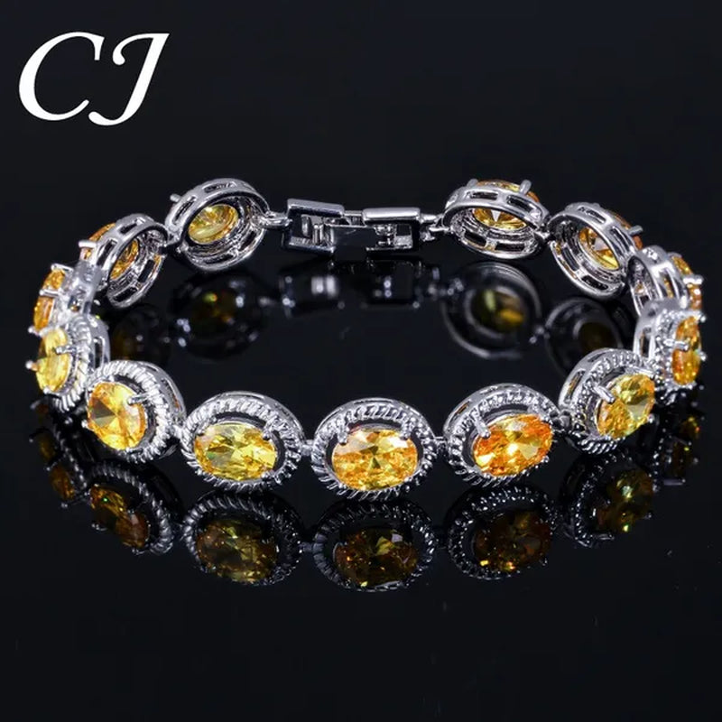 CANDICE Luxury Quality Oval Blue Crystal Women Strand Bracelet Bangles Setting Stylish Silver Plating CZ Hand Jewelry for Lady Anniversary Birthday Gifts