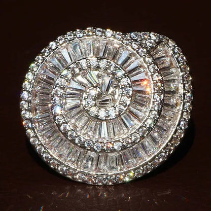Gorgeous  Silver Crown Natural Gemstones White Sapphire Birthstone Bride Wedding Engagement Multilayer Rose Conch Ring Size 6 7 8 9 10