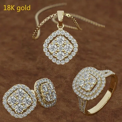 Beautiful Wedding Gift Set Classic Ladies Wedding Jewelry Set Earrings + Pendant Necklace + Ring Bridal Engagement Accessories Ring Size 5-11