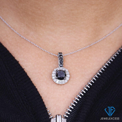 Diamond Halo Pendants – 2.00CTW Black & White Diamond Halo Pendant, Sterling Silver Pendant Band – Black Pendant Diamond Pendants for Women – Birthday Gifts