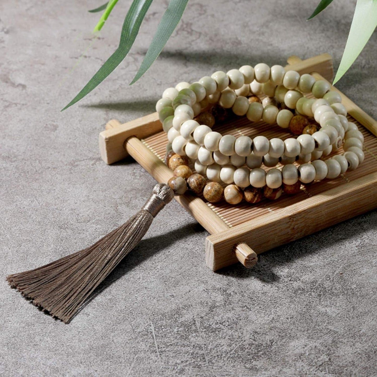 8MM Semi-Precious Gem Stones Wood Mala Bead Necklace Multicolor Tassel Charms Chain Necklace Handmade Beaded Pendant Necklace for Women Men