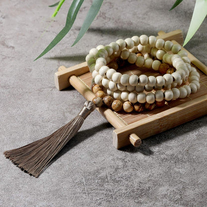 8MM Semi-Precious Gem Stones Wood Mala Bead Necklace Multicolor Tassel Charms Chain Necklace Handmade Beaded Pendant Necklace for Women Men