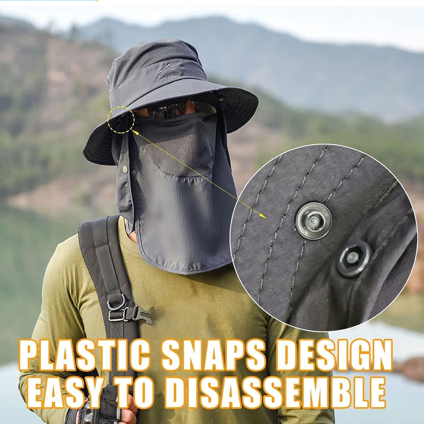 Fishing Hat for Men & Women, Outdoor UV Sun Protection Wide Brim Hat with Face Cover & Neck Flap