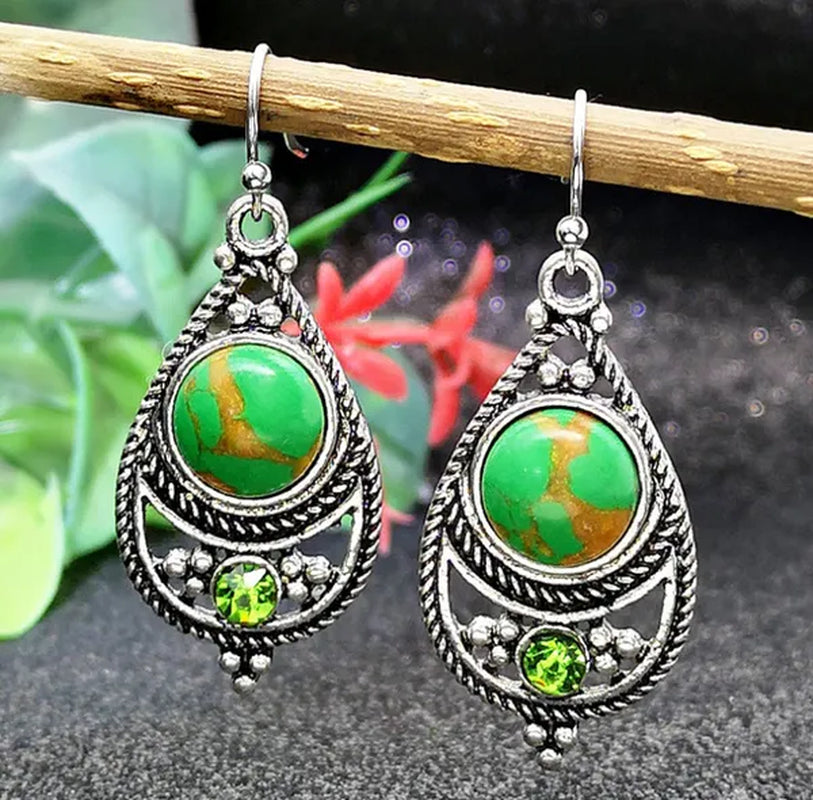 Antique 925 Sterling Silver Natural Turquoise Earrings Vintage Women Engagement Wedding Party Pendant Earrings