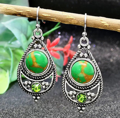 Antique 925 Sterling Silver Natural Turquoise Earrings Vintage Women Engagement Wedding Party Pendant Earrings