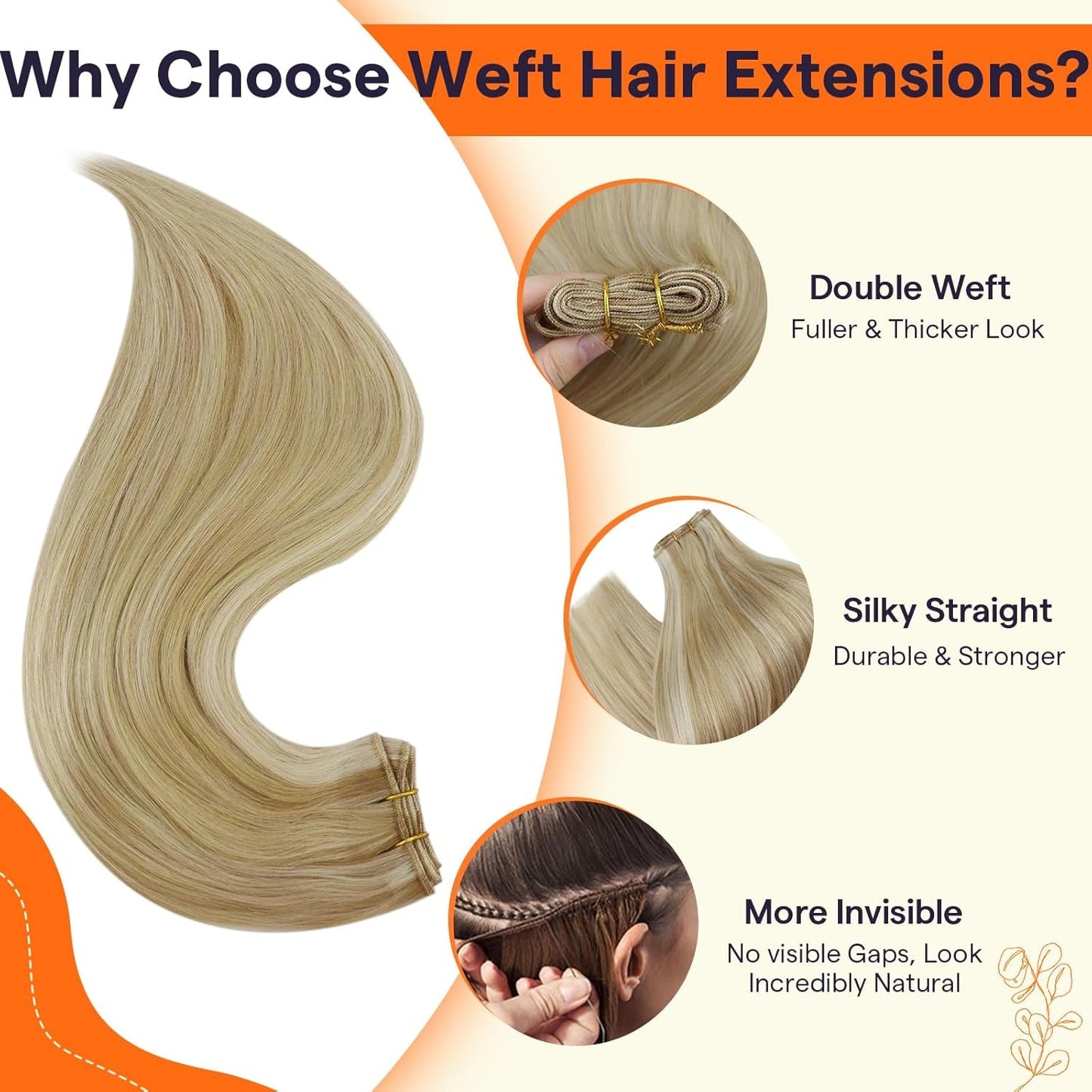 20 Inch Blonde Hair Extensions Real Human Hair Weft Extensions Color Dirty Blonde Mix Platinum Blonde Weft Hair Extensions Human Hair Sew in Hair Extensions Silky Soft Hair Weft 105G - WORLD TIME VISITS