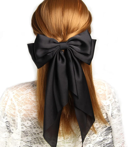 Women'S Satin Hair Accessories: Long Ribbon Hair Pins with Big Bows for Party and Daily Wear