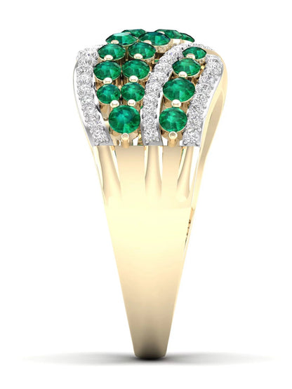 Gemstone 10K Yellow Gold Emerald 1/4 CT TW Diamond Women'S Fashion Ring