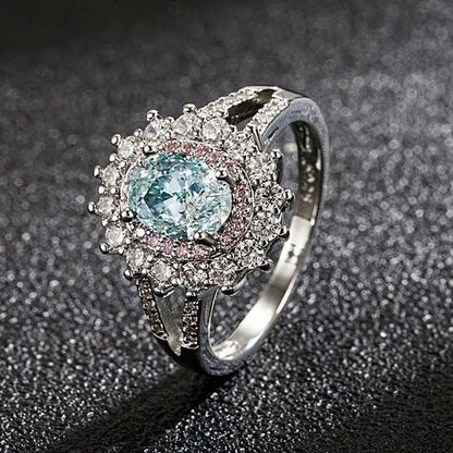 Exquisite Green Cubic Zirconia Ring Female Set with Green Zircon Jewelry