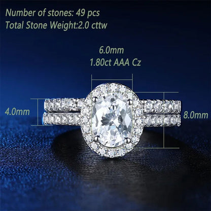 Newshe Halo Oval Cut AAAAA Cubic Zircons Trendy Jewelry Wedding Engagement Ring Set For Women Solid 925 Sterling Silver Sz 4-13