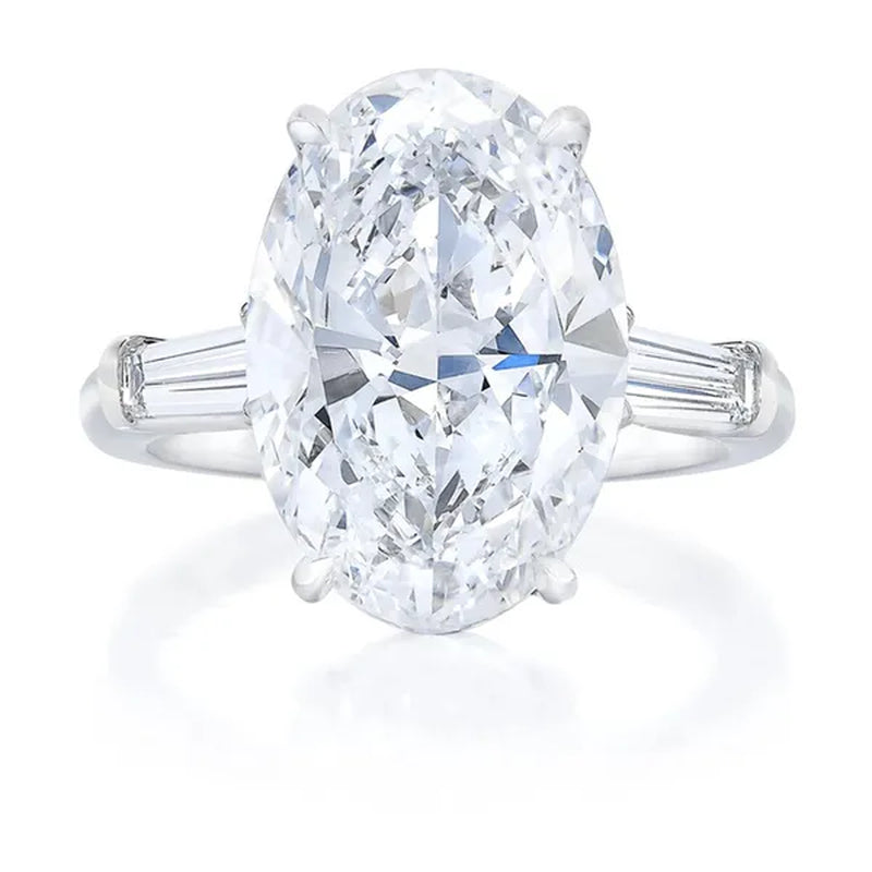 Luxurious Fashion Woman Simple 925 Sterling Silver Natural Oval White Sapphire Diamond Ring Romantic Bride Wedding Accessories Engagement Jewlery Gift for Girlfriend Gemstone Rings Size 4-12