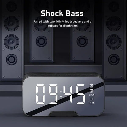 NEW Wireless Bluetooth 5.0 Speaker with Phone Holder Function Mirror LED Alarm Clock Wireless Bluetooth Speaker with FM