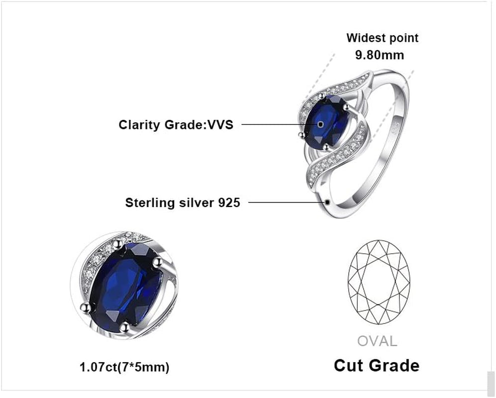 1Ct Oval Created Blue Sapphire Rings for Women, 14K White Yellow Rose Gold Plated 925 Sterling Silver Ring for Girl, Fashion Gemstone Jewelry Sets Promise Rings - WORLD TIME VISITS