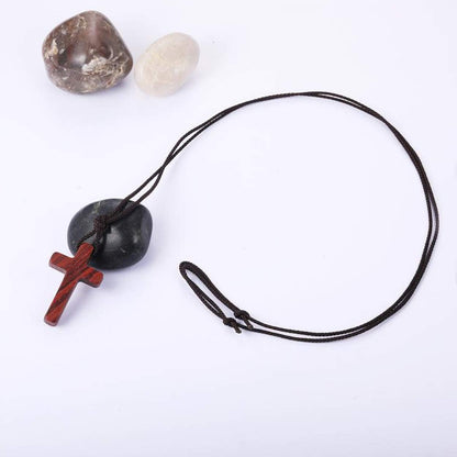 Natural Wooden Cross Pendant Necklaces for Women Men Sandalwood Handcrafted Gift Wood Hang from Car Rearview Mirror Pendant Vehicle Decoration