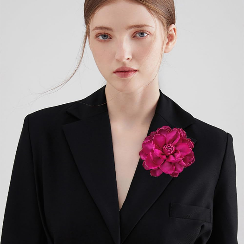 Dainty Fabric Rose Flower Large Brooch Lapel Pins Flower Brooches Pin Classic for Wedding Party Dance Banquet for Women Dress Suit Clothes Accessories Jewelry 100Mm