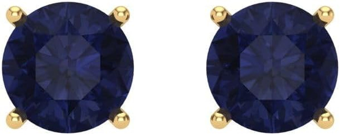 1.0 Ct Brilliant round Cut Solitaire VVS1 Simulated Blue Sapphire Pair of Stud Earrings Solid 18K Yellow Gold Screw Back
