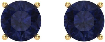 1.0 Ct Brilliant round Cut Solitaire VVS1 Simulated Blue Sapphire Pair of Stud Earrings Solid 18K Yellow Gold Screw Back