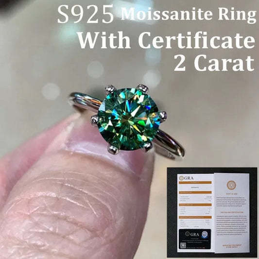 With Certificate S925 Moissanite Diamond Ring 2.0 Carat Round Cut Moissanite Ring Women's Engagement Ring Anniversary Ring