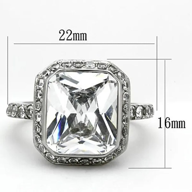 6.38 Ct Halo Emerald Cut Zirconia Stainless Steel Engagement Ring Women's Size 5 - 10 - WORLD TIME VISITS