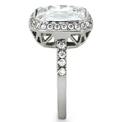 6.38 Ct Halo Emerald Cut Zirconia Stainless Steel Engagement Ring Women's Size 5-10