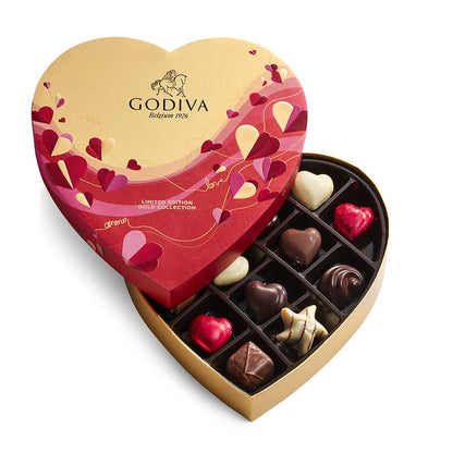 Valentine’S Day Heart Chocolate Gift Box - 14 Piece Assorted Milk, White and Dark Chocolate with Gourmet Fillings – Elegant Treat for Women or Men