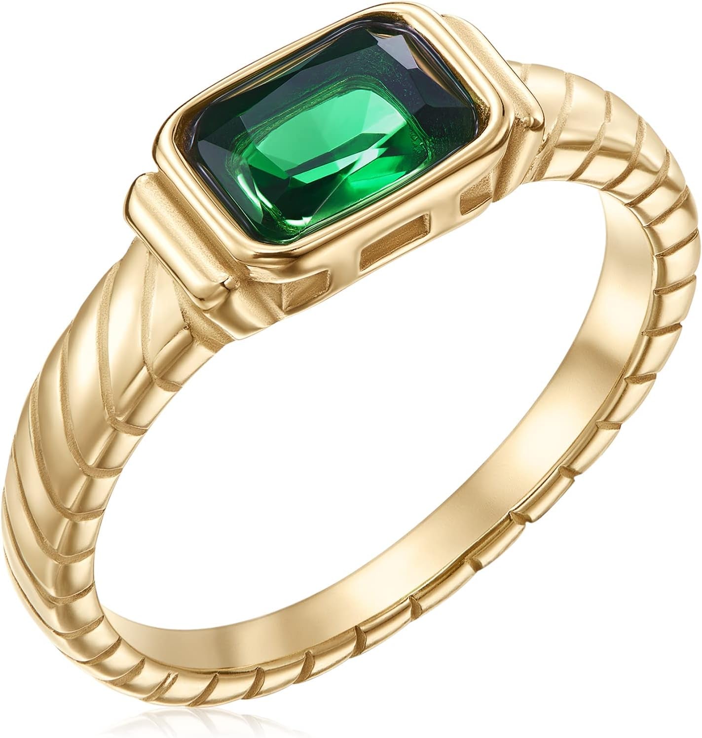Gold Emerald Rings Gold Rings for Women Dainty Green Rings Cut Emerald Gemstones CZ Non Tarnish Gold Rings 14K Gold Plated Rings for Women Band Size 6/7/8/9 - WORLD TIME VISITS