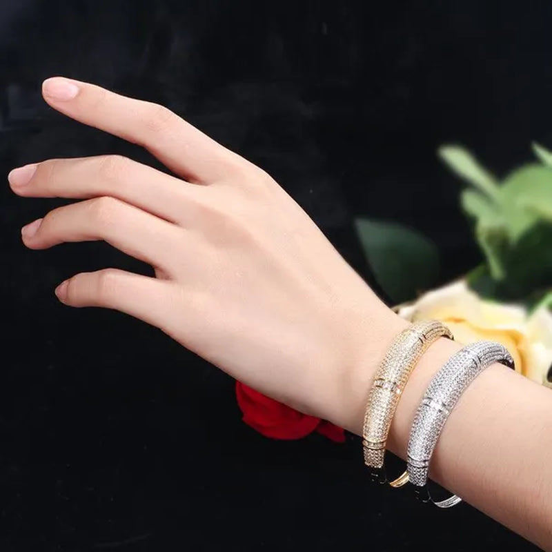 Gloriya Expensive Ladies Modern Jewelry Silver Gold Plated Micro Pave Sparkle AAAAA Cubic Zircon Women Noble Bangle Bracelet for Engagement Gift