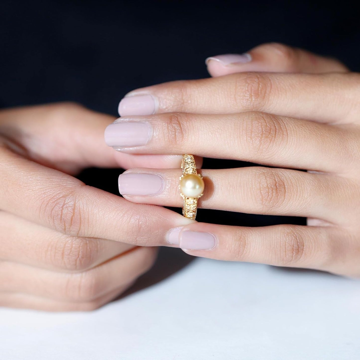Golden South Sea Pearl Solitaire Ring, 8 MM Cultured Pearl, 5 Ct, Valentine Day Gifts for Her