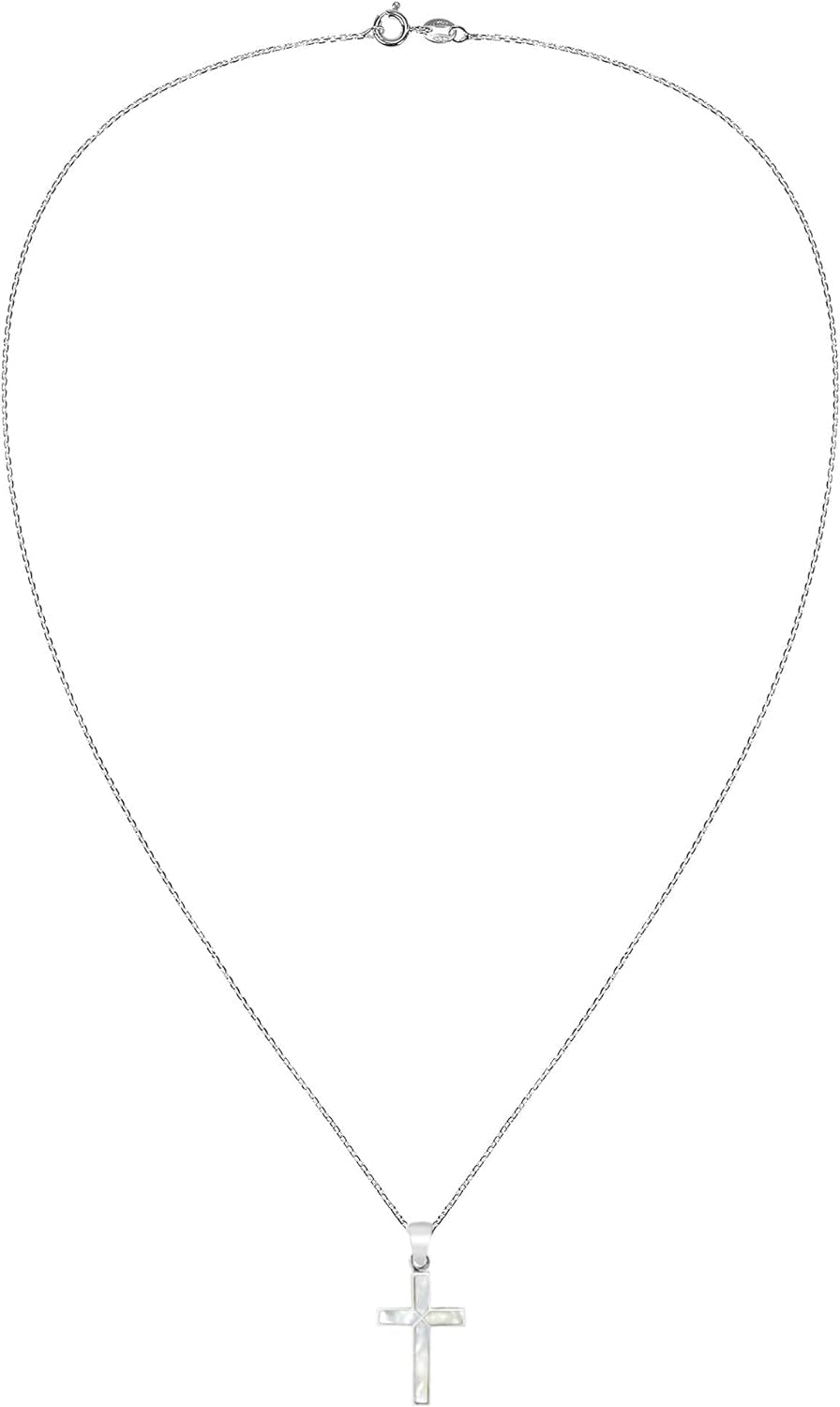 Spiritual Cross of Faith Inlaid White Mother of Pearl .925 Sterling Silver Pendant Necklace | Religous Necklace Jewelry for Women | Jewelry Gift