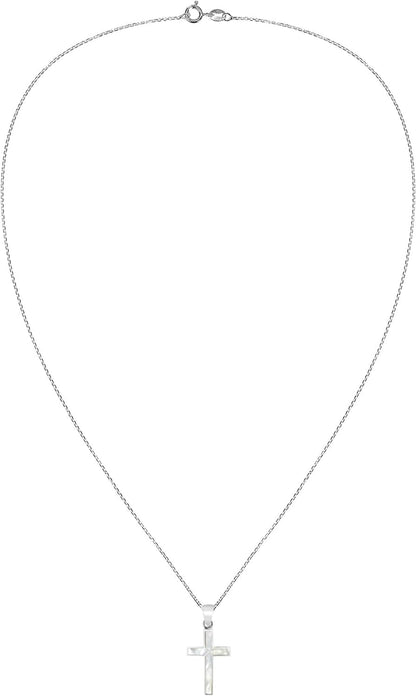 Spiritual Cross of Faith Inlaid White Mother of Pearl .925 Sterling Silver Pendant Necklace | Religous Necklace Jewelry for Women | Jewelry Gift