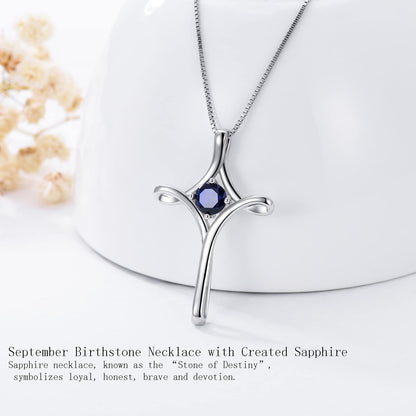 Cross Necklace for Women 925 Sterling Silver Birthstone Cross Necklace Fine Jewelry Anniversary Birthday Gifts for Her