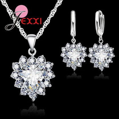 Trendy Heart Austrian Crystal 925 Sterling Silver Pendant Necklaces Earrings Set For Women Wedding Bridal Jewelry Sets