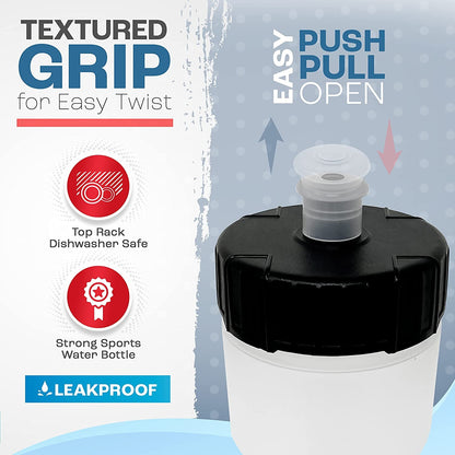 Sports Water Bottles – Reusable 22 Oz Bpa-Free Plastic Bottles with Pull Top Cap – Made in USA – Top Rack Dishwasher Safe – Fits Most Bike Cages Brand