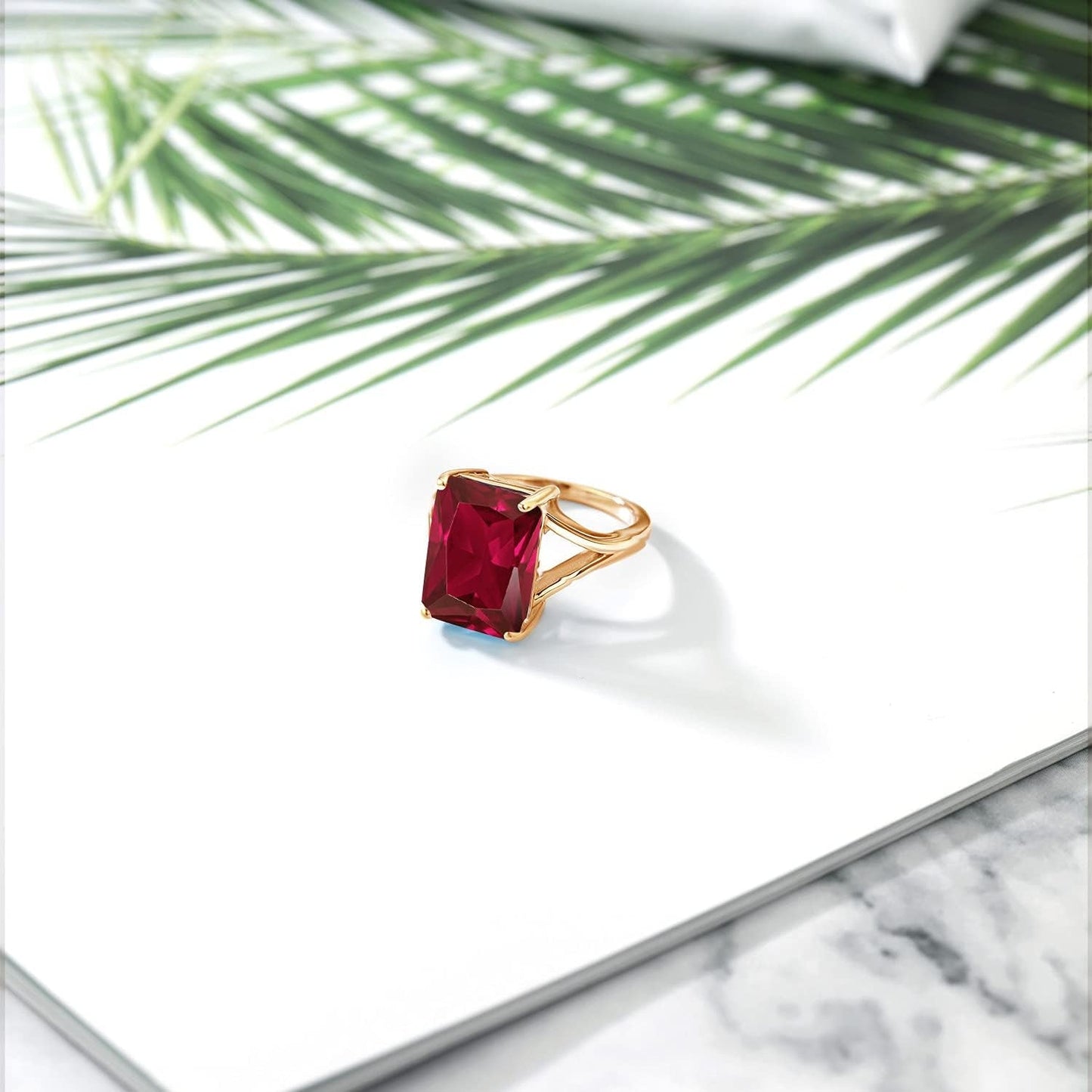 14X10MM Emerald Cut Gemstone Birthstone Solitaire Engagement Ring for Women | 18K Yellow Gold Plated Silver | Wedding Anniversary Ring for Women | Available in Size 5, 6, 7, 8, 9