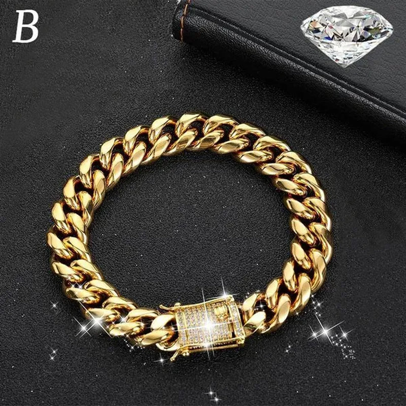 Men's Bracelet Hip Hop Fashion Bracelet Gold/Silver Bracelet Byzantine Chain Cuban Bracelet Festive Birthday Gift 1 Piece (8inch)