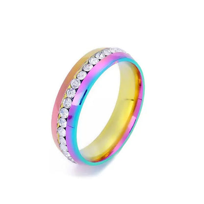 New Fashion Colorful Couple Diamond Ring Simple Glossy Wedding Engagement Titanium Steel Ring Jewelry Size 5-13