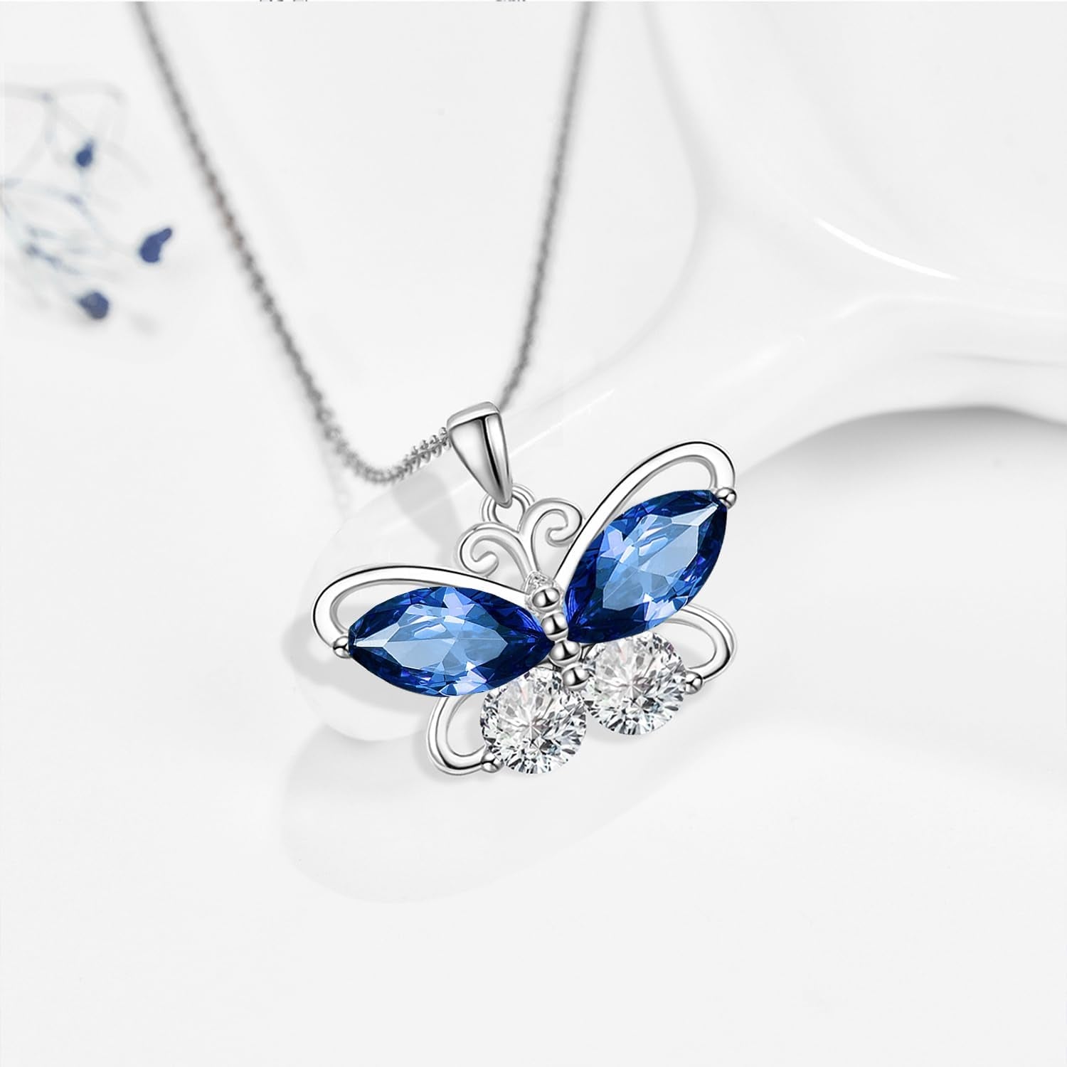 12 Birthstone Butterfly Pendant Necklace for Women 925 Sterling Silver Cubic Zirconia Butterfly Jewelry Christmas Wedding Birthday Gifts for Mom Wife Daughter - WORLD TIME VISITS