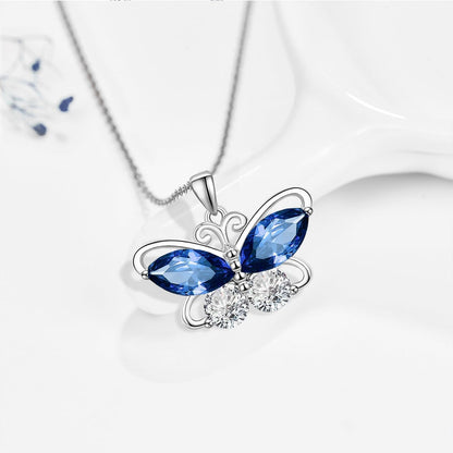 12 Birthstone Butterfly Pendant Necklace for Women 925 Sterling Silver Cubic Zirconia Butterfly Jewelry Christmas Wedding Birthday Gifts for Mom Wife Daughter - WORLD TIME VISITS