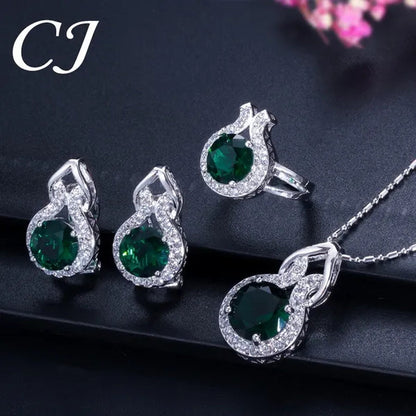 CANDICE Fashion Party Jewelry Set Sterling Silver Round Cut Blue Crystal Pendant Necklace Earrings Ring Set For Lady