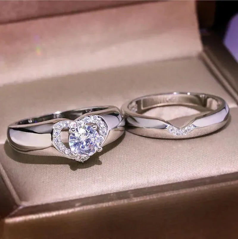 2PCS/Set Amazing Heart Ring Women's Elegant Natural Gemstones White Sapphire Diamond Silver Ring Set Anniversary Gift Engagement Bridal Wedding Rings Jewelry Size 5-10