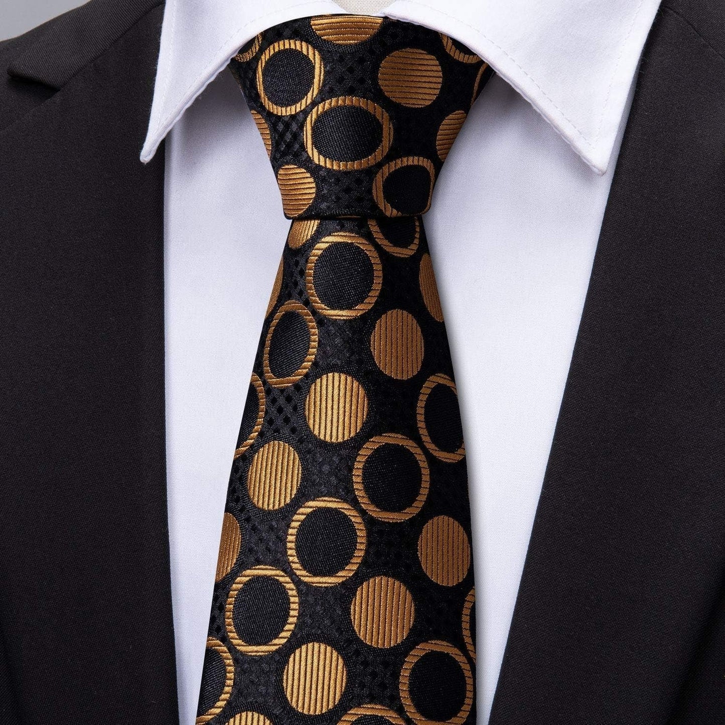 Men'S Tie Set Polka Dot Handkerchief Cufflinks Plaid Fashion Neckties Wedding Business