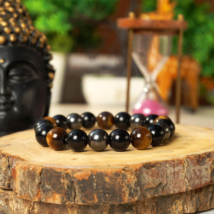 Triple Protection Bracelet - for Protection - Bring Luck and Prosperity - Hematite - Black Obsidian - Tiger Eye - Stone Bracelet
