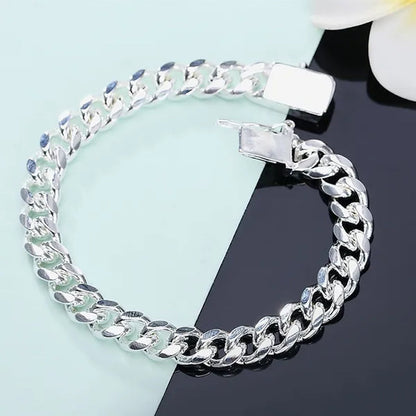 Franco Chain 925 Sterling Silver 10MM 8/20/22/24 Inch Cuban Chain Necklace for Women Men Fashion Jewelry Party Christmas Gifts