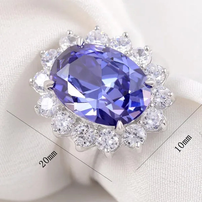 Newshe 6 Carats Oval Created Blue Tanzanite Gemstone Statement Ring for Women AAA CZ Cocktail Party Ring 925 Sterling Silver Sz 5-12