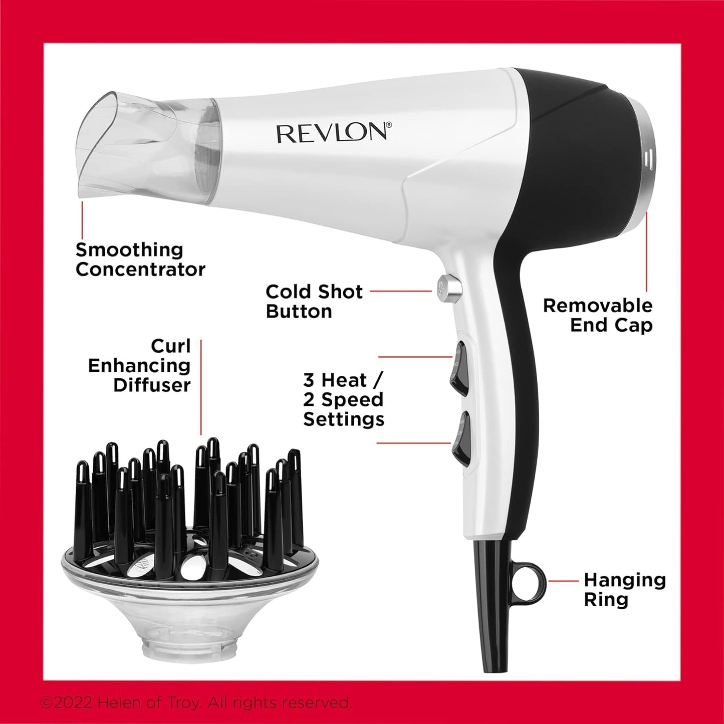 Volume Booster, Hair Dryer with Curl Enhancing Diffuser | Increase Volume, Decrease Frizz and Damage, Fast Drying, 1875 Watts (White)