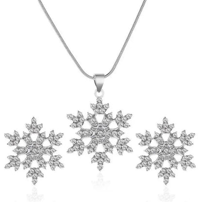 Elegant Crystal Snowflake Earrings Necklace Set Temperament Ladies Zirconia Snowflake Jewelry Accessories